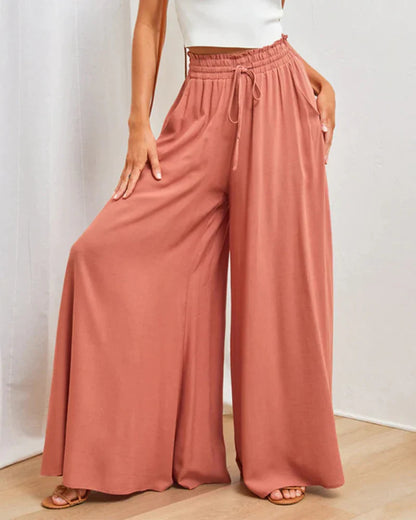 Pantalón elegante liso de pierna ancha y cintura alta