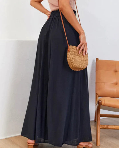 Pantalón elegante liso de pierna ancha y cintura alta