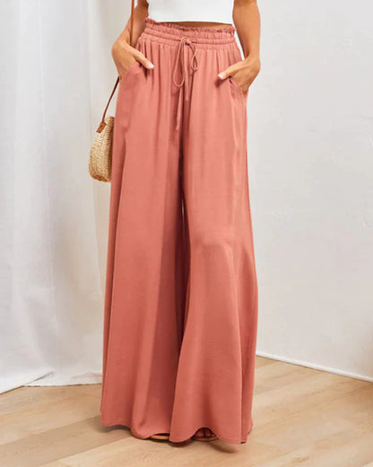 Pantalón elegante liso de pierna ancha y cintura alta