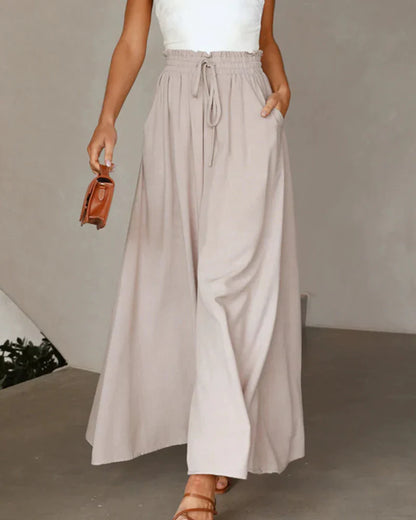Pantalón elegante liso de pierna ancha y cintura alta