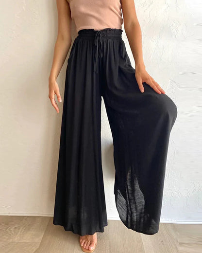 Pantalón elegante liso de pierna ancha y cintura alta