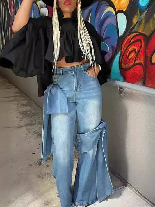 Denim lavado de cintura alta