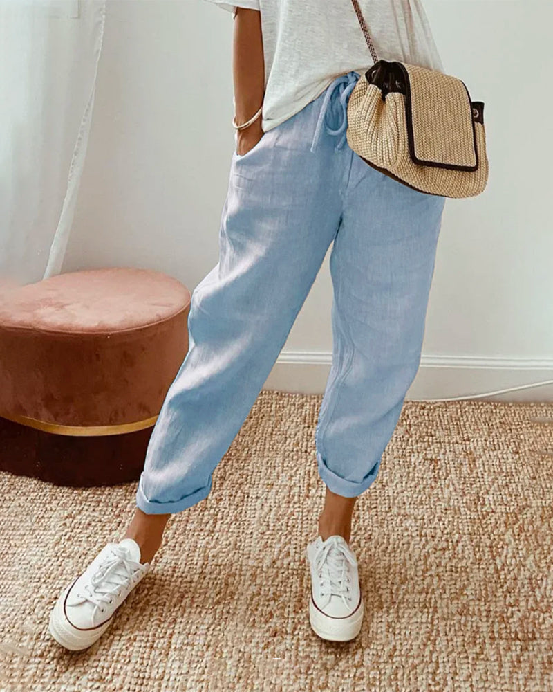 Pantalón de algodón 100% – atemporal, de color liso y cómodo