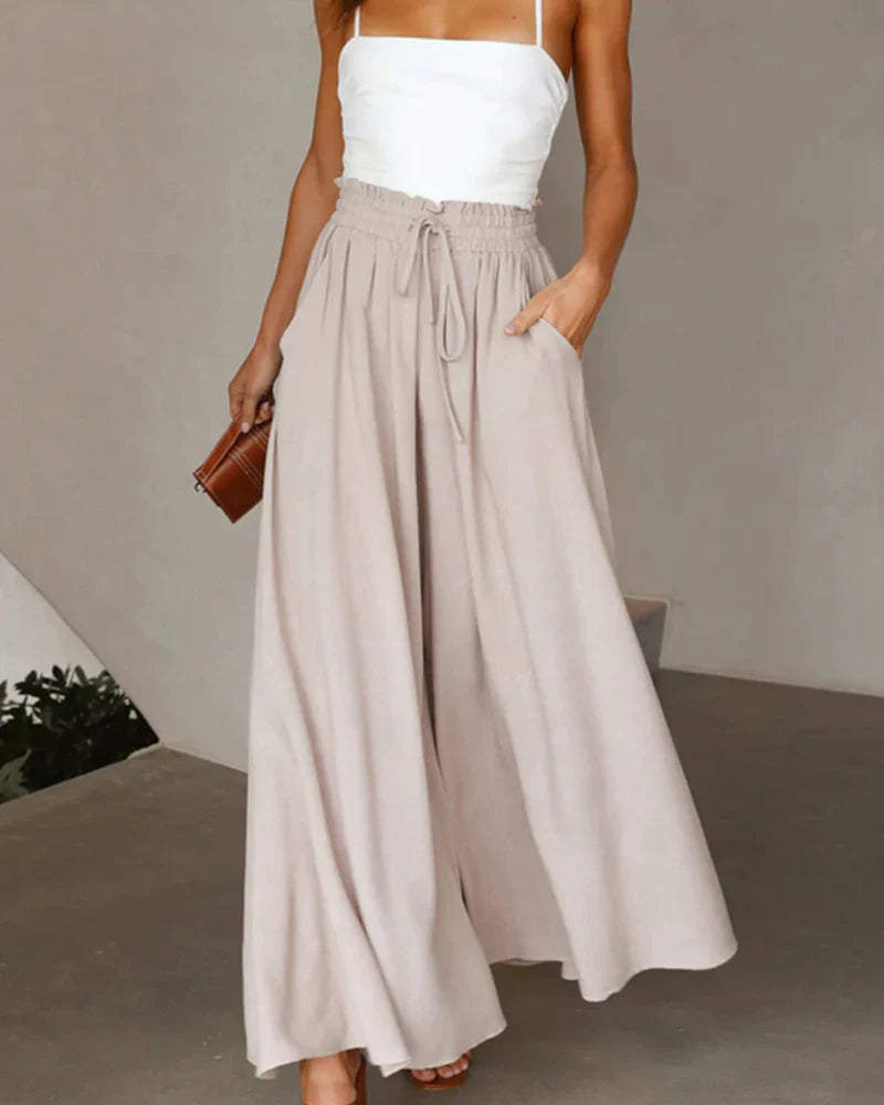 Pantalón elegante liso de pierna ancha y cintura alta