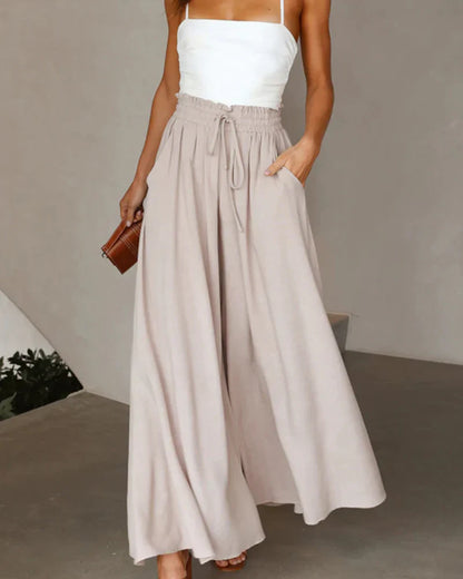 Pantalón elegante liso de pierna ancha y cintura alta