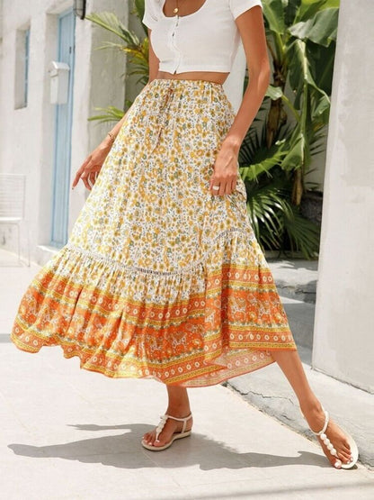 Falda escalonada con estampado floral bohemio Magnolia