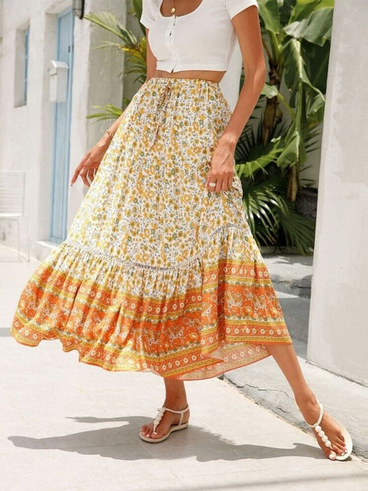 Falda escalonada con estampado floral bohemio Magnolia