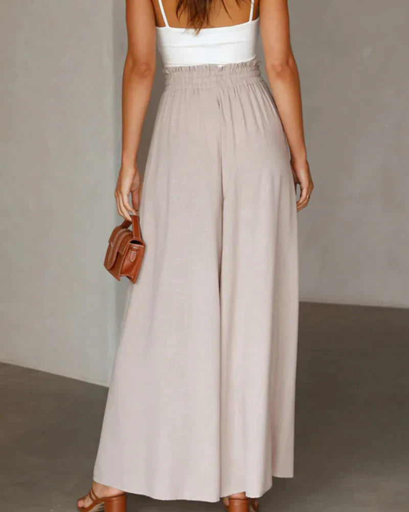 Pantalón elegante liso de pierna ancha y cintura alta