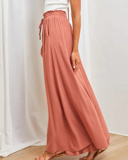 Pantalón elegante liso de pierna ancha y cintura alta