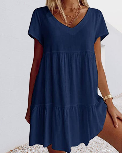 Vestido corto casual de manga corta: cómodo, con caída suelta y elegante
