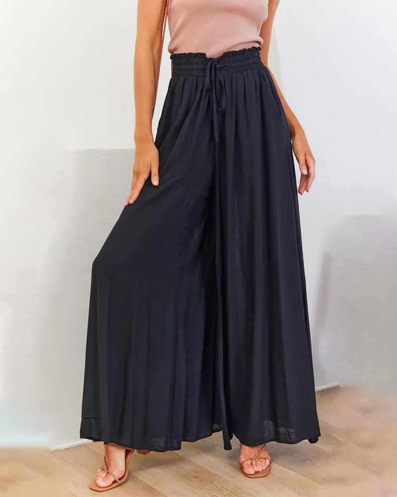 Pantalón elegante liso de pierna ancha y cintura alta