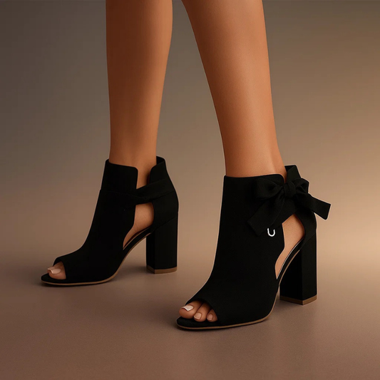Sandalia De Tacón Ancho Con Lazo Y Peep-Toe Elegante