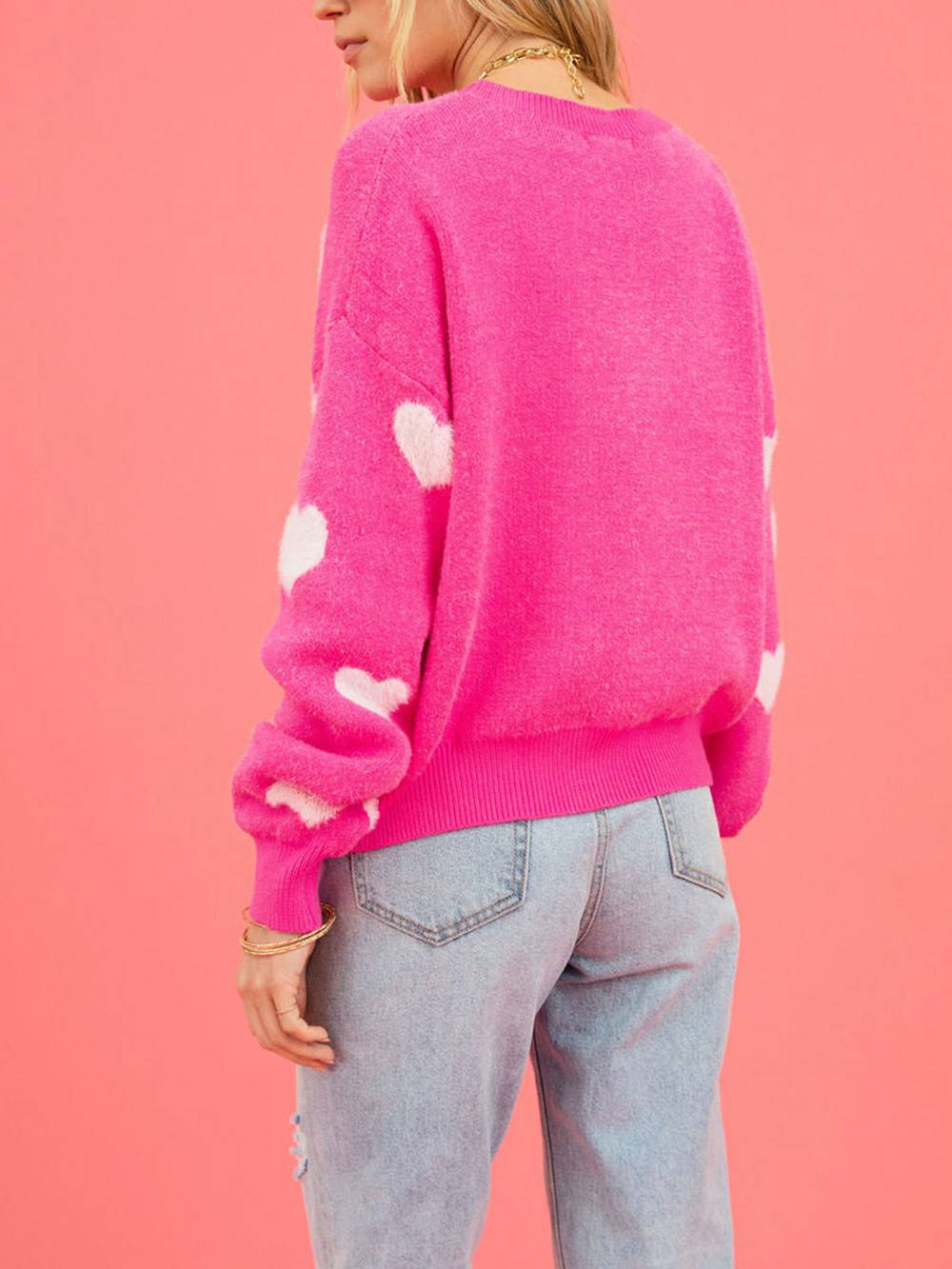 Jersey con cuello redondo y estampado de corazones para el día de San Valentín