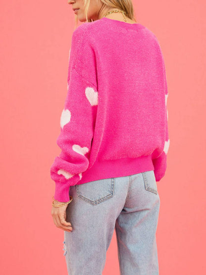 Jersey con cuello redondo y estampado de corazones para el día de San Valentín