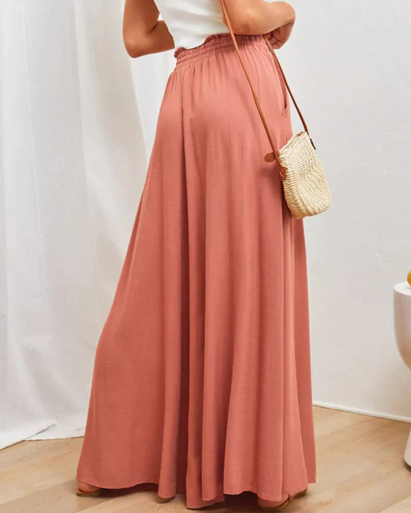 Pantalón elegante liso de pierna ancha y cintura alta
