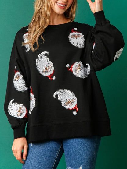Sudadera de felpa francesa con diseño de Papá Noel y lentejuelas