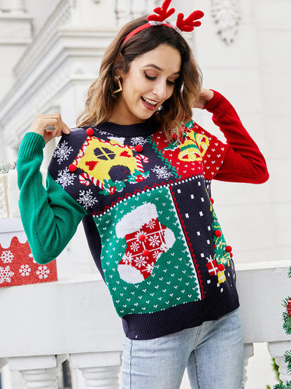 Suéter de punto con copos de nieve y árbol de Navidad