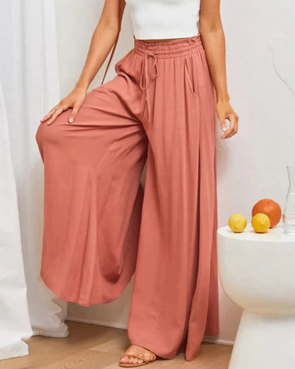 Pantalón elegante liso de pierna ancha y cintura alta