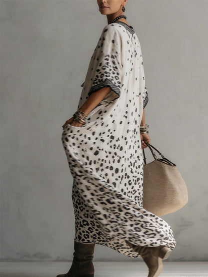 Vestido largo de gasa con estampado de leopardo degradado
