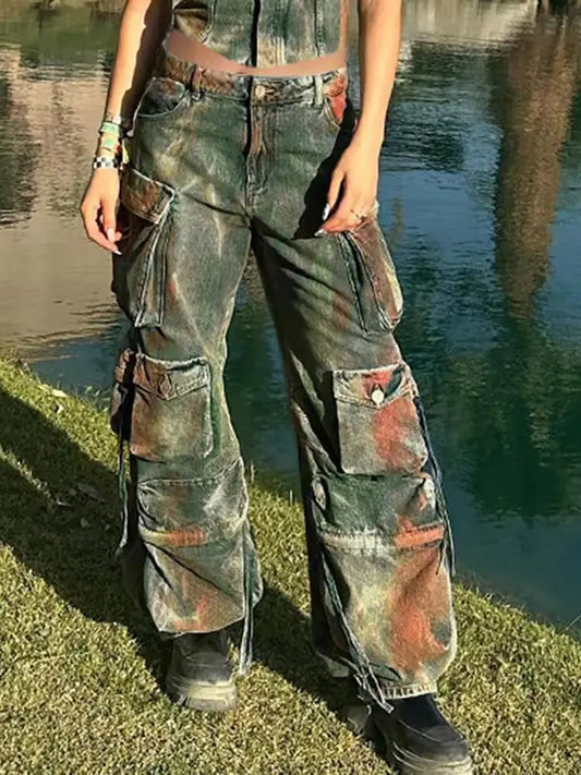 Pantalones de mezclilla con contraste de moda
