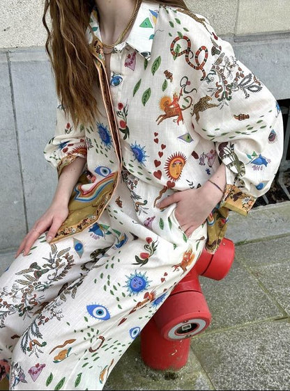 Características Conjunto De Pantalones Con Cintura Elástica Suelta Y Estampado Étnico