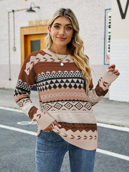 Jersey de punto con patchwork multicolor en jacquard