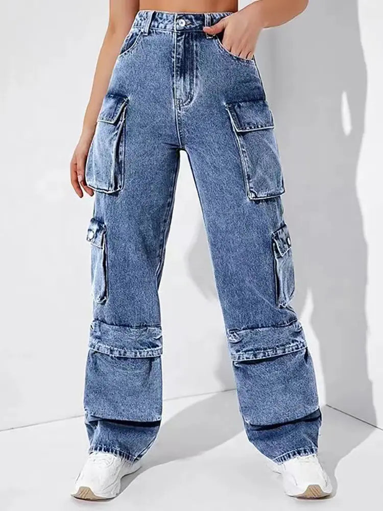 Pantalones cargo de mezclilla de cintura alta
