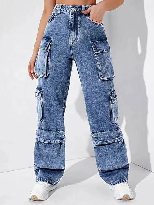 Pantalones cargo de mezclilla de cintura alta