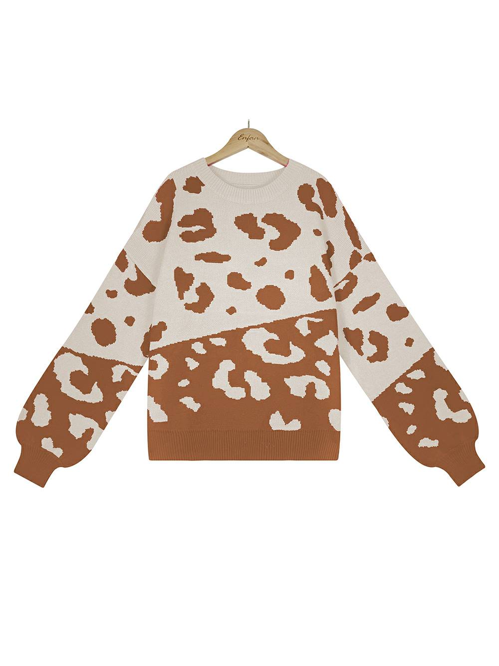 Suéter de punto con cuello redondo y estampado de leopardo elegante