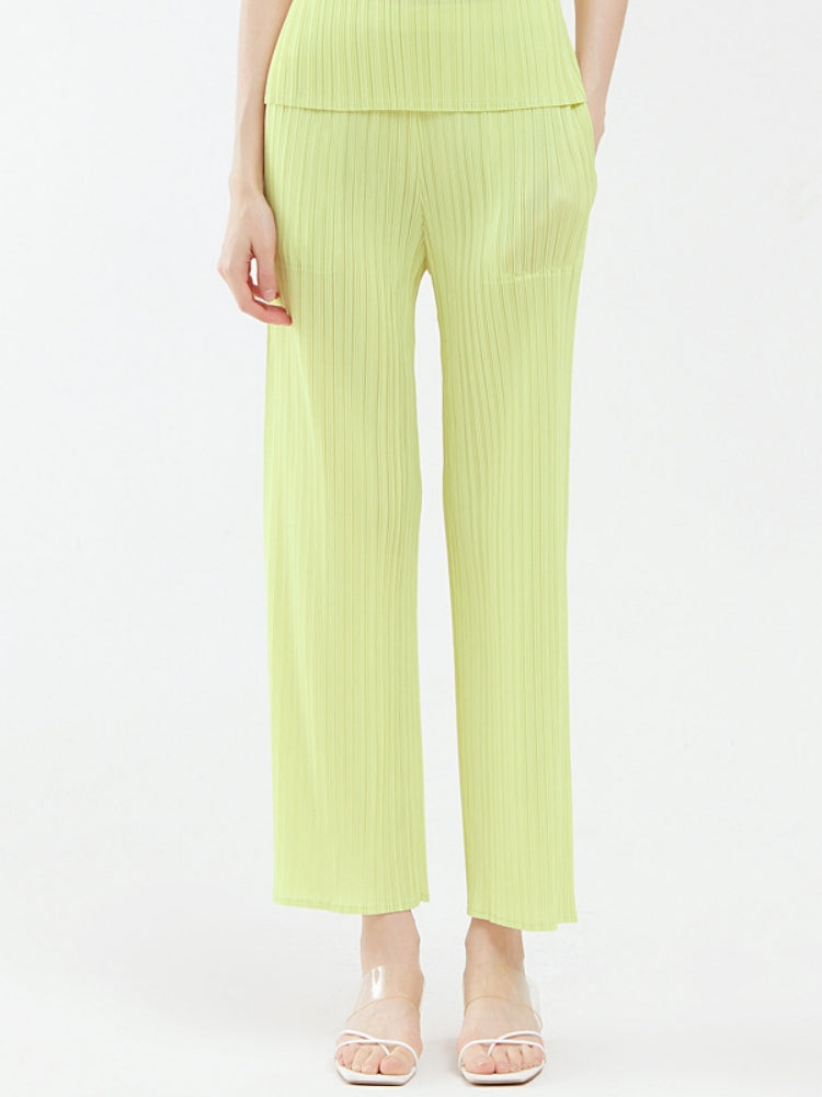 Pantalones plisados casuales de pierna ancha para mujer