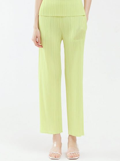 Pantalones plisados casuales de pierna ancha para mujer