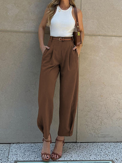 Pantalones de traje con cordón y cintura alta, holgados y elegantes