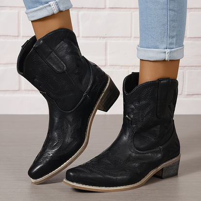 Botas cortas vaqueras vintage bordadas con tacón bloque