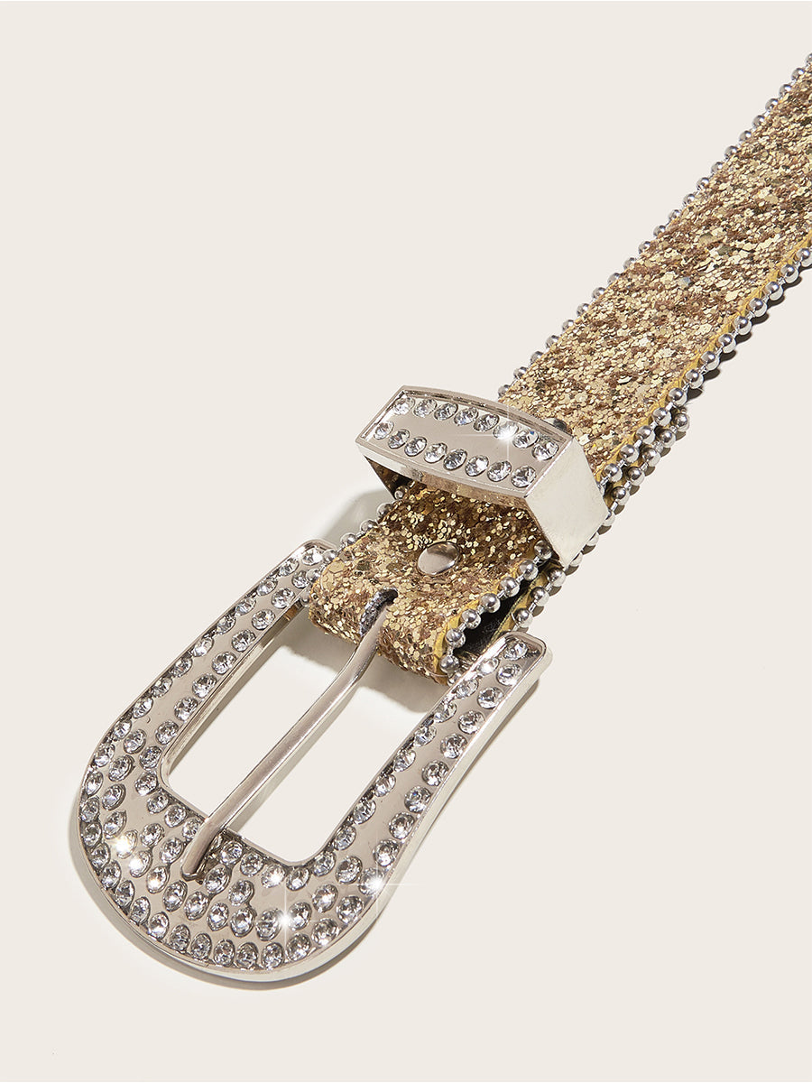 Cinturón de hebilla adornado con piedras brillantes para mujer