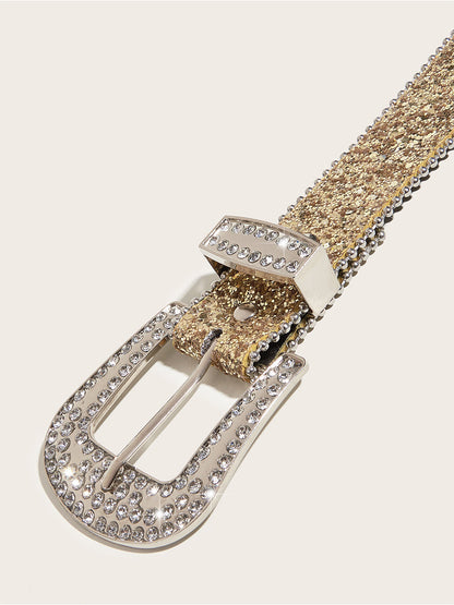 Cinturón de hebilla adornado con piedras brillantes para mujer