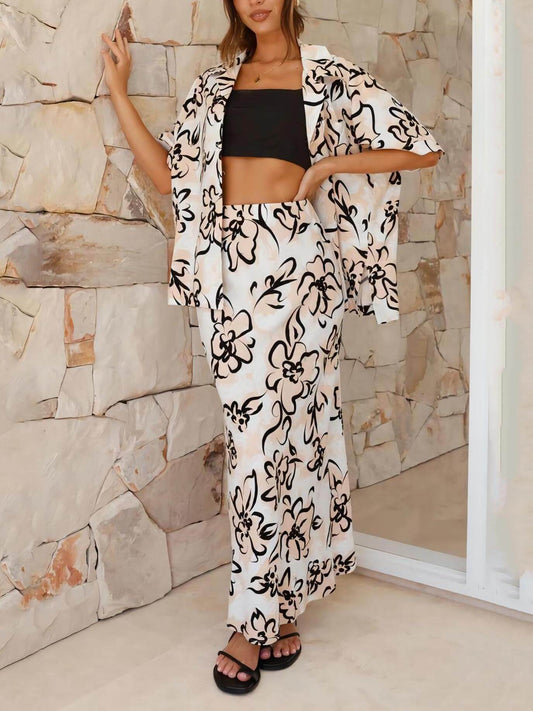 Conjunto casual coordinado con estampado floral botánico