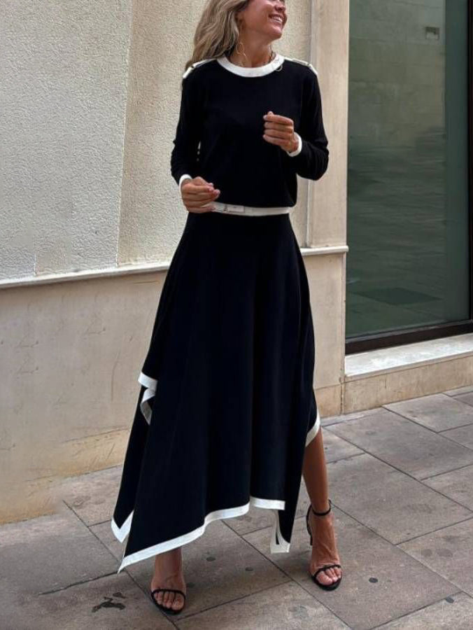 Falda suéter irregular con elegante contraste de colores
