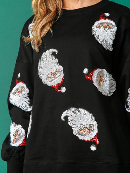Sudadera de felpa francesa con diseño de Papá Noel y lentejuelas