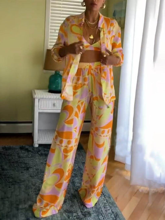 Conjunto de pantalones con bolsillo elástico y cintura suelta con estampado clásico