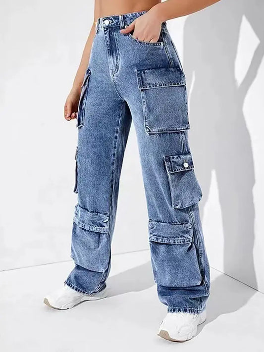 Pantalones cargo de mezclilla de cintura alta