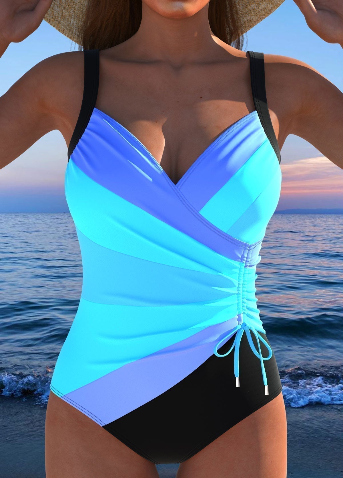 Bañador de una pieza para mujer, moldeador, con estampado colorido y escote en V cruzado
