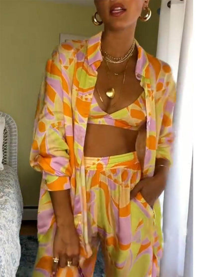 Conjunto de pantalones con bolsillo elástico y cintura suelta con estampado clásico