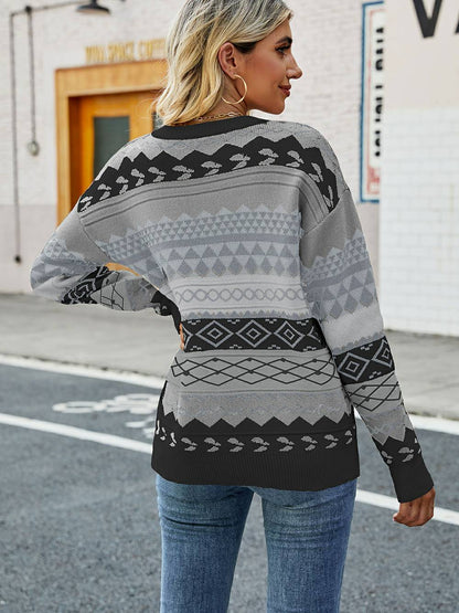 Jersey de punto con patchwork multicolor en jacquard
