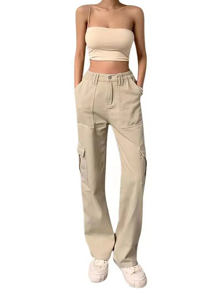 Pantalones cargo ajustados de cintura alta