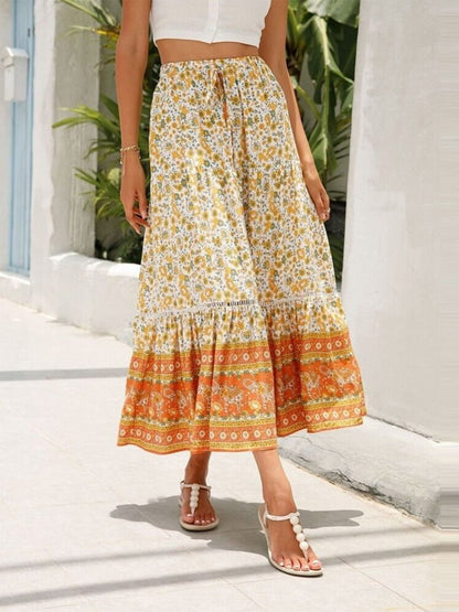 Falda escalonada con estampado floral bohemio Magnolia