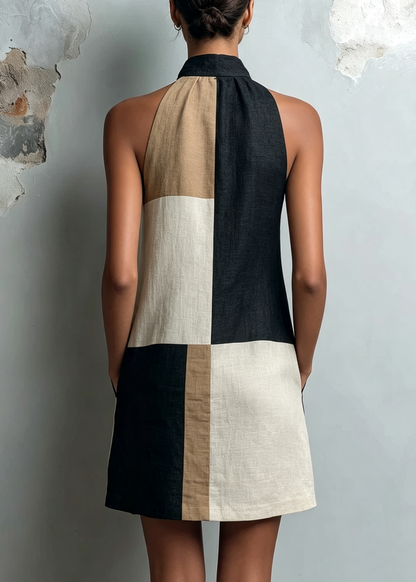 Minivestido recto de cuello halter con bloques de color