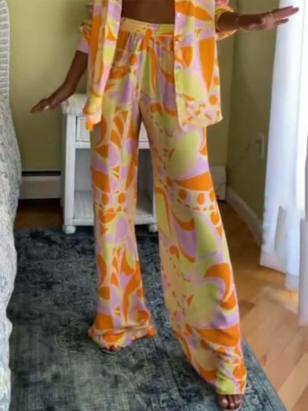 Conjunto de pantalones con bolsillo elástico y cintura suelta con estampado clásico