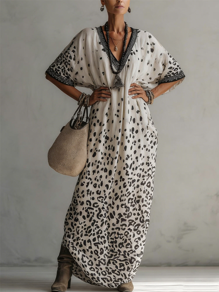 Vestido largo de gasa con estampado de leopardo degradado