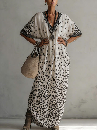 Vestido largo de gasa con estampado de leopardo degradado