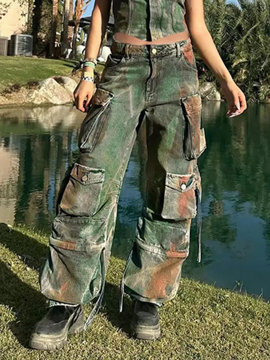 Pantalones de mezclilla con contraste de moda